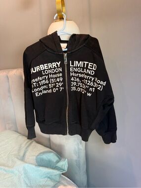 Burberry Kids Black Zip Hoodie with White Logo Text